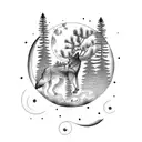 pine trees, moon,  old red chevy, wolf tattoo design idea