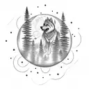pine trees, moon,  old red chevy, wolf tattoo design idea