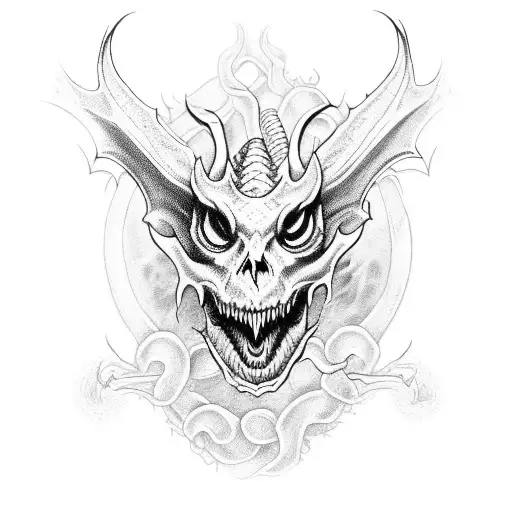 Dragon skull snakes strings eyes tattoo design idea