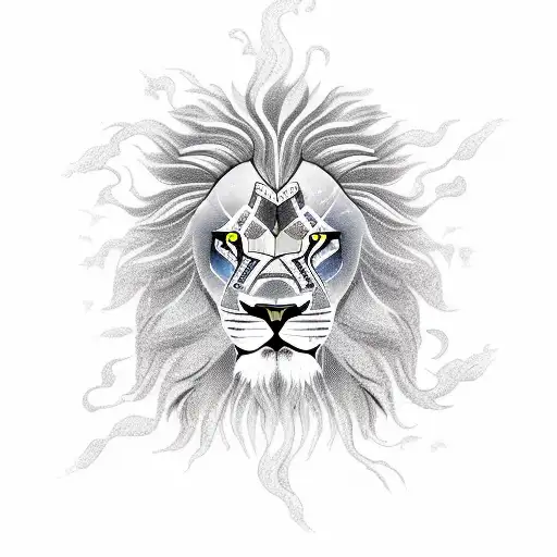 fierce lion with fire, water, wind, oil, dove tattoo design idea