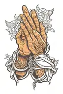 open praying hands reaching tattoo design idea