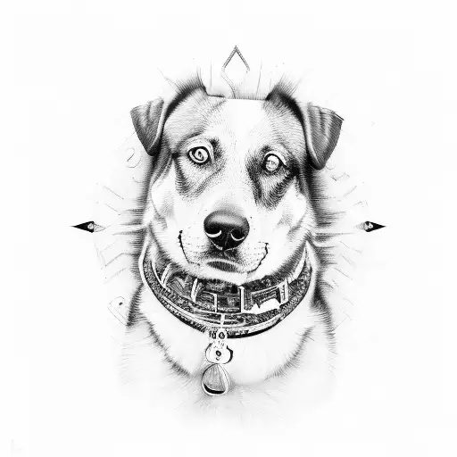 An intricately detailed black and grey portrait of a loyal dog tattoo design idea