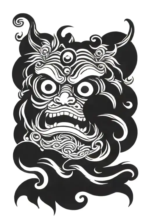 daruma face lines and wind tattoo design idea