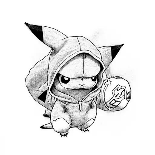 Pikachu wearing a sweatshirt with a hood on that looks like yoshi tattoo design idea