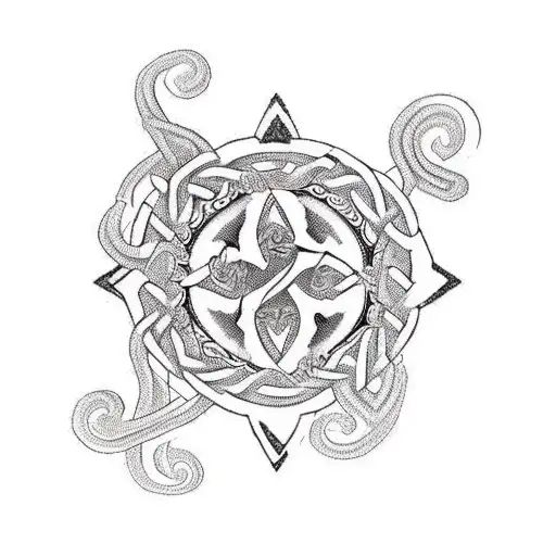 An intricate Celtic knotwork design incorporating coffee beans, books, and a horse motif, symbolizing the teacher's passions tattoo design idea