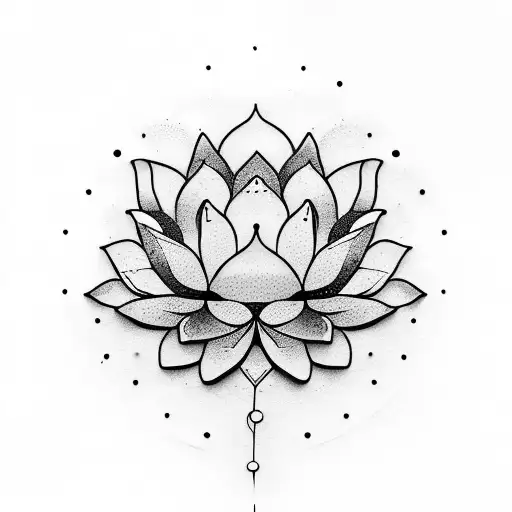 lotus flower floating on ripple water with roots in water  tattoo design idea