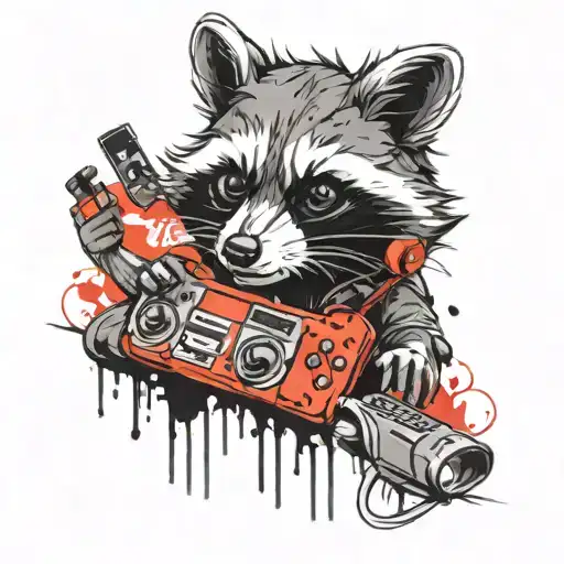 gamer raccoon tattoo with headphones holding a game controller   tattoo design idea