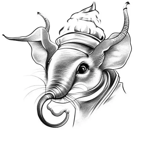 tattoo of a profile dumbo rat head and a flame tattoo design idea