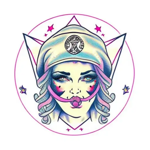 gypsy crying with a bandana that has pigs on it tattoo design idea