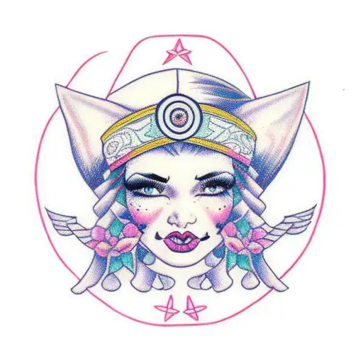 gypsy crying with a bandana that has pigs on it tattoo design idea