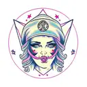 gypsy crying with a bandana that has pigs on it tattoo design idea