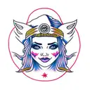 gypsy crying with a bandana that has pigs on it tattoo design idea