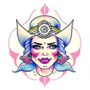 gypsy crying with a bandana that has pigs on it tattoo design idea