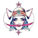 gypsy crying with a bandana that has pigs on it tattoo design idea