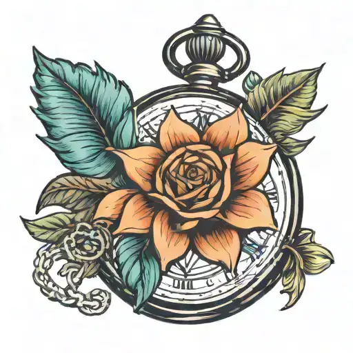 pocket watch and star of david plant intertwined tattoo design idea