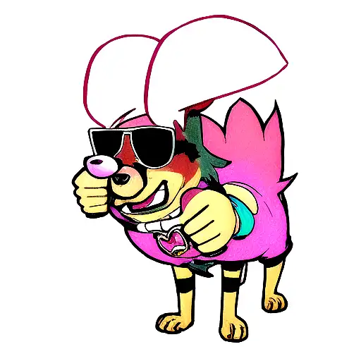cool looking dog with sunglasses with thumbs up tattoo design idea