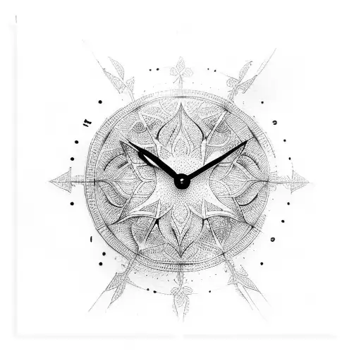 Rose dove and clock tattoo design idea