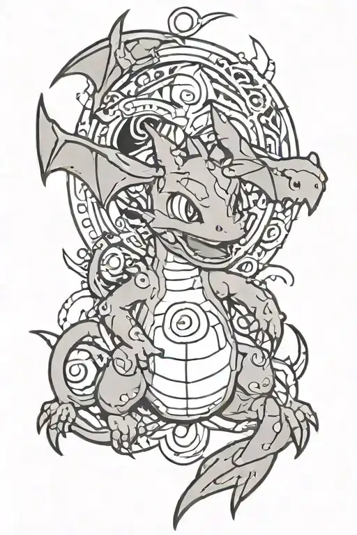 pokemon charizard with a sharingan eye tattoo design idea