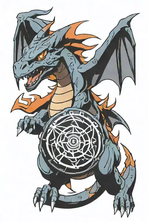 charizard with shisui magekyou sharingan eye tattoo design idea