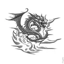 Lightning Boltsunrise in the field, auto jeep white and dragon on the left tattoo design idea