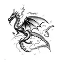 Lightning Boltsunrise in the field, auto jeep white and dragon on the left tattoo design idea