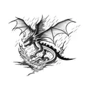 Lightning Boltsunrise in the field, auto jeep white and dragon on the left tattoo design idea