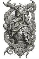 viking theme based full back tattoo with Queen tattoo design idea
