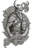 viking theme based full back tattoo with Queen tattoo design idea
