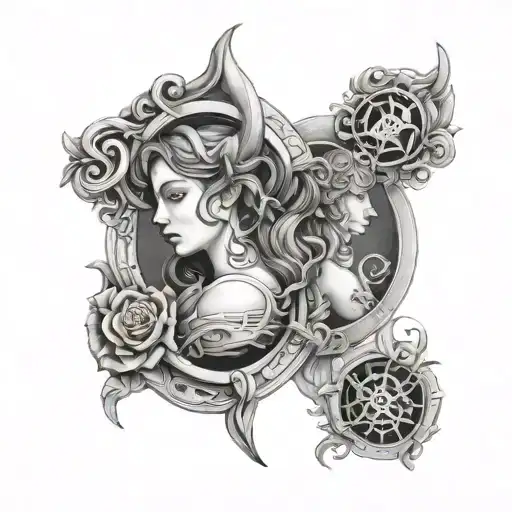 gemini, libra and capricorn sleeve tattoo design idea