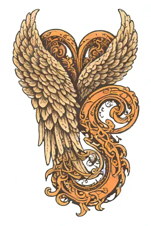 A pair of intricate angel wings, symbolizing growth and transformation, with the number 0 subtly incorporated into the design tattoo design idea