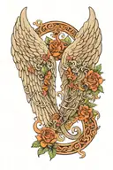 A pair of intricate angel wings, symbolizing growth and transformation, with the number 0 subtly incorporated into the design tattoo design idea