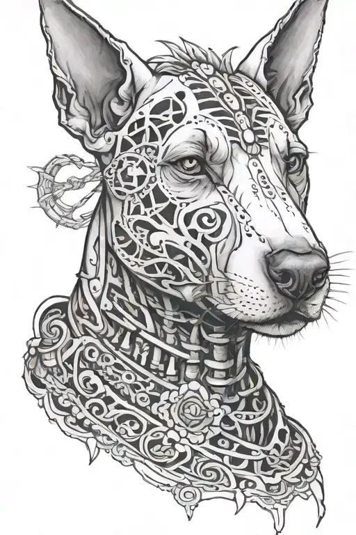 bull terrier skeleton black and white Indian girl tattoo design idea