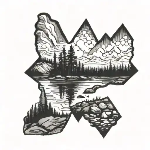 Cross and wilderness landscape tattoo design idea