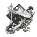 Cross and wilderness landscape tattoo design idea