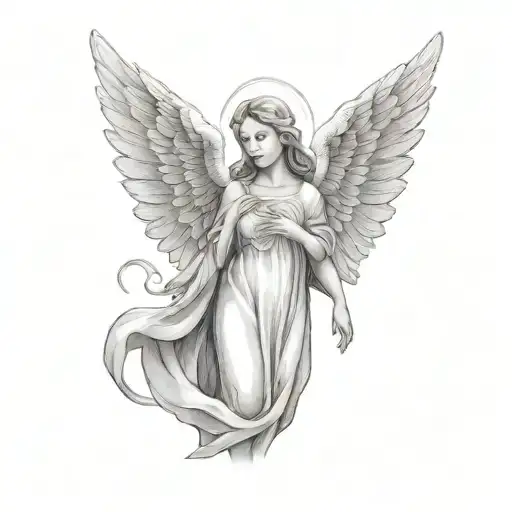 female guardian angel with a blurred face tattoo design idea