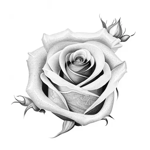 A stunning blackwork tattoo of a rose with the names Lily, Margaux, and Anna subtly incorporated into the design tattoo design idea
