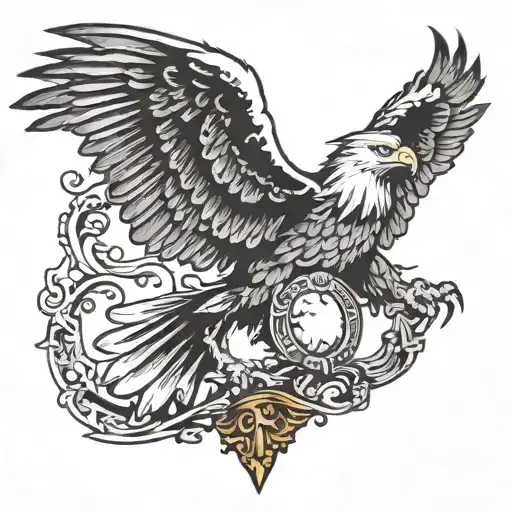 I wanted an eagle holding a mirror with a bull's horn tattoo design idea
