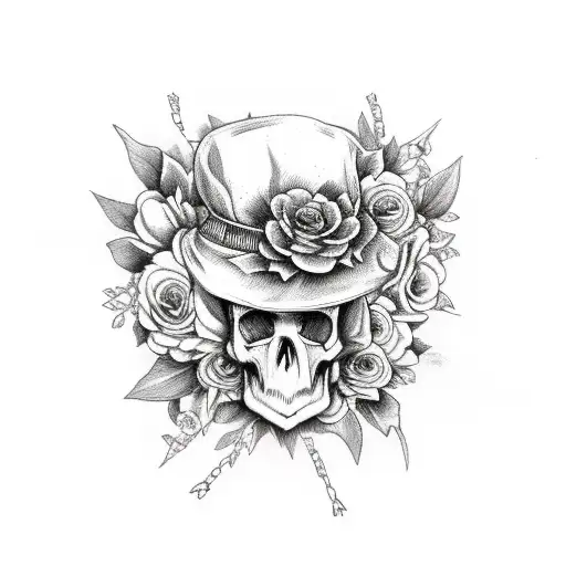 floral thigh garter with skulls tattoo design idea
