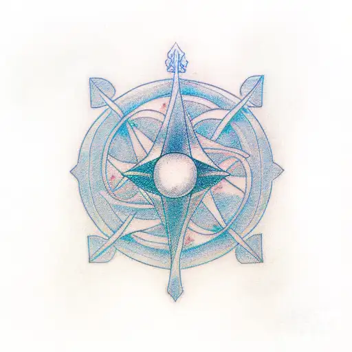 Minimalist symbol representing Dream of the Endless from Sandman, with a drawing of Dream inside that symbol tattoo design idea