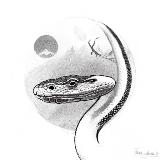 Raven and a snake together tattoo design idea