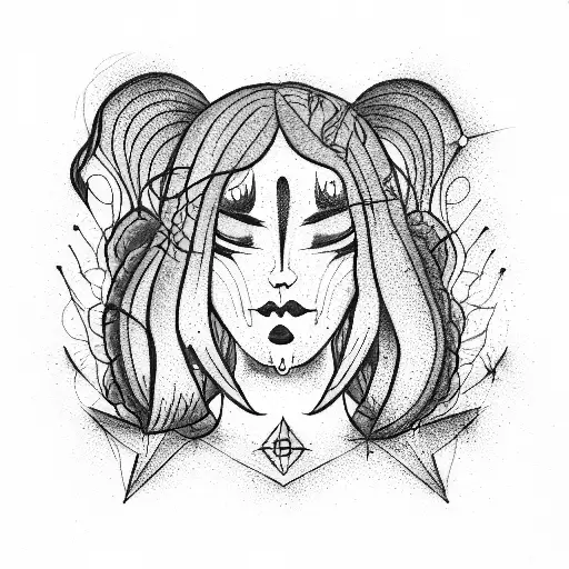 girl struggling with inner demons tattoo design idea