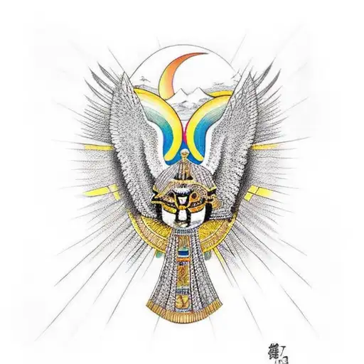  golden egyptian hawk with sun tattoo design idea