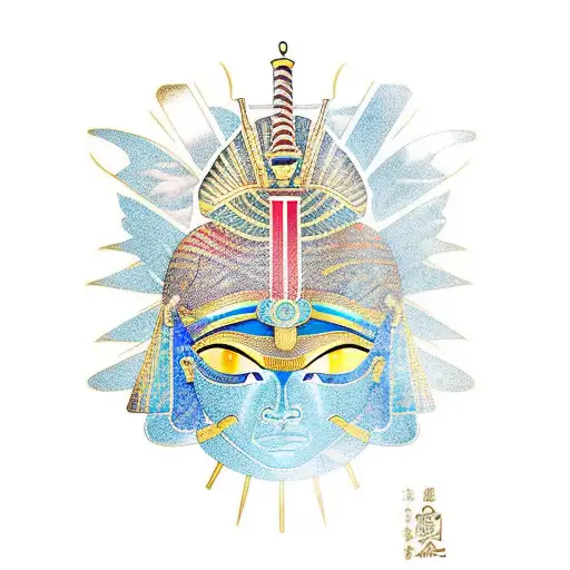 golden egyptian hawk with sun on head tattoo design idea