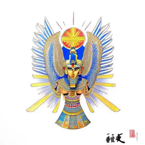  golden egyptian hawk with sun tattoo design idea