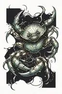 Draw a crab tearing off its own arm and tears flowing in the shape of a star tattoo design idea
