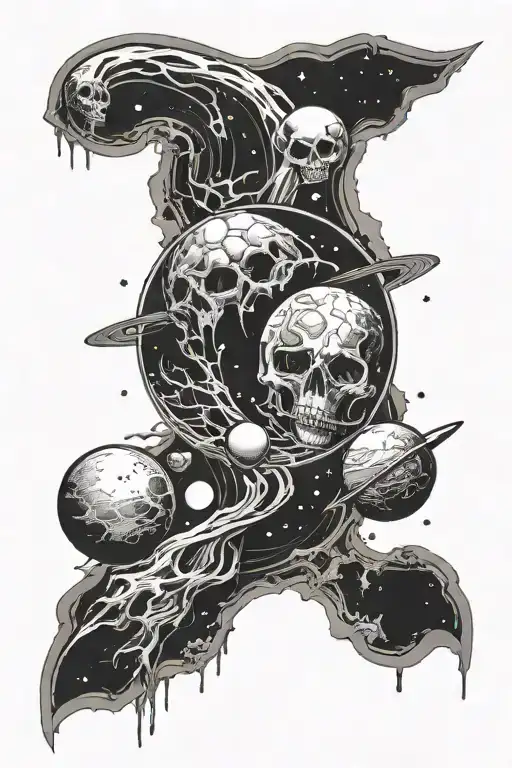 spooky, moon detailed,planets,  thigh tattoo tattoo design idea