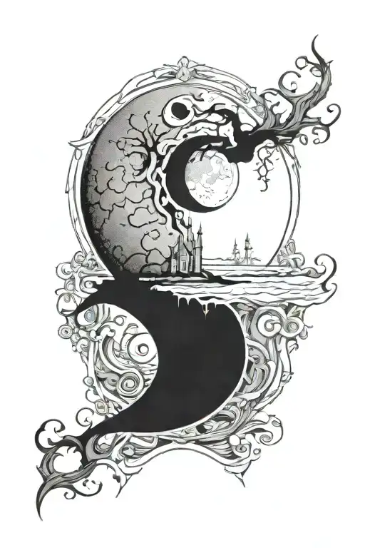 spooky, moon, thigh tattoo tattoo design idea