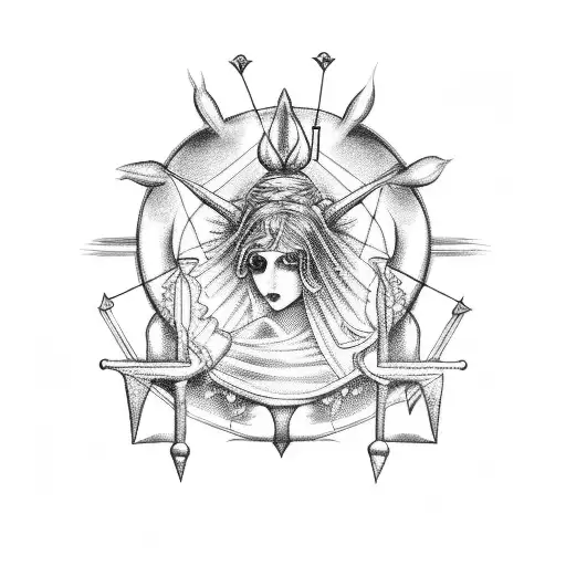 A gothic-inspired tattoo of the three Fates from Greek mythology spinning the thread of life tattoo design idea