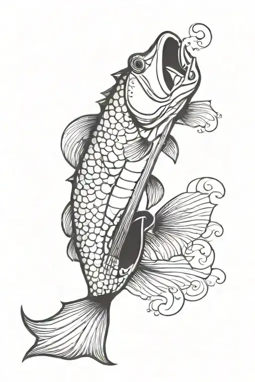 bass and hula popper tattoo design idea