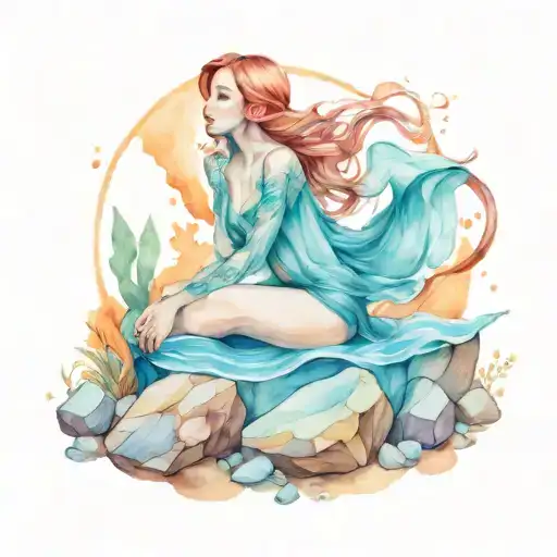 siren sitting on rock tattoo design idea